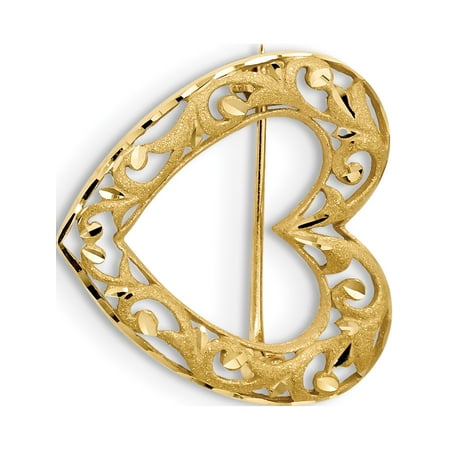 14K Yellow Gold Diamond-cut Polished & Satin Filigree Heart Pin 14K Yellow Gold Diamond-cut Polished & Satin Filigree Heart Pin